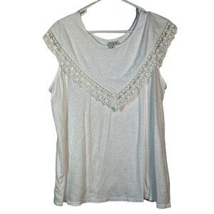 "C" Brand White Cap Sleeve Lace V-Neck Shirt Top Blouse Size 18/20W EUC #1272-AZ